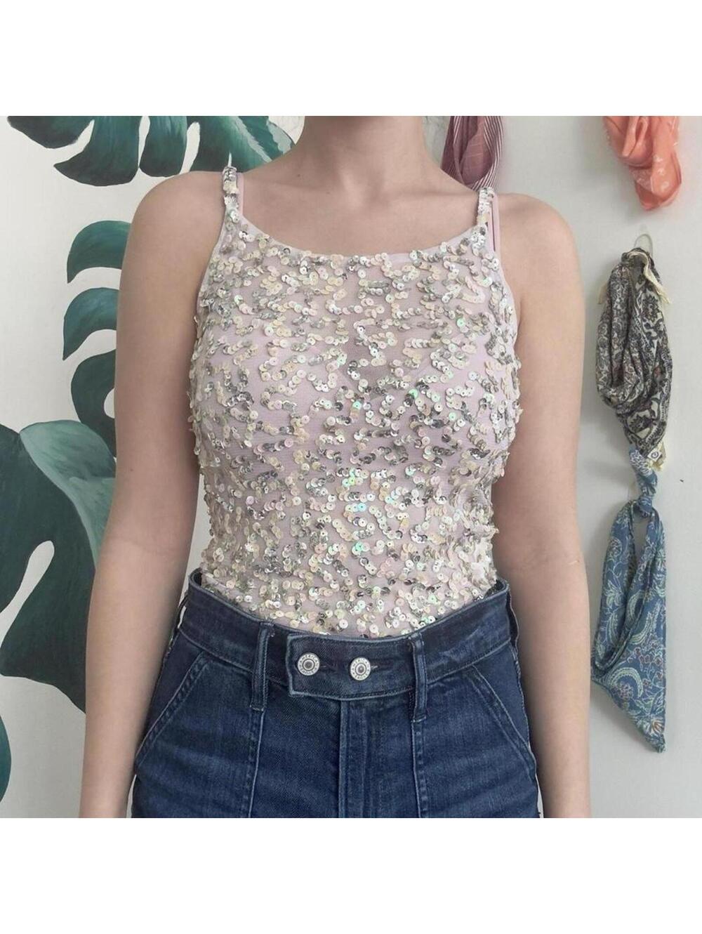 Y2K Sheer Sequin Mesh Fairy Top